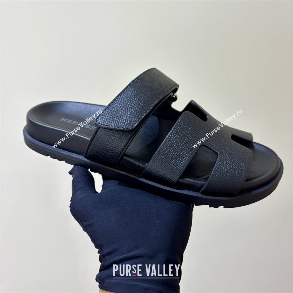Hermes Chypre Flat Sandals in Epsom Calfskin Black 2025（Handmade） (MDU-25061101)