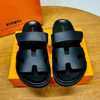 Hermes Chypre Flat Sandals in Smooth Calfskin Black 2025（Handmade） (MDU-25061103)