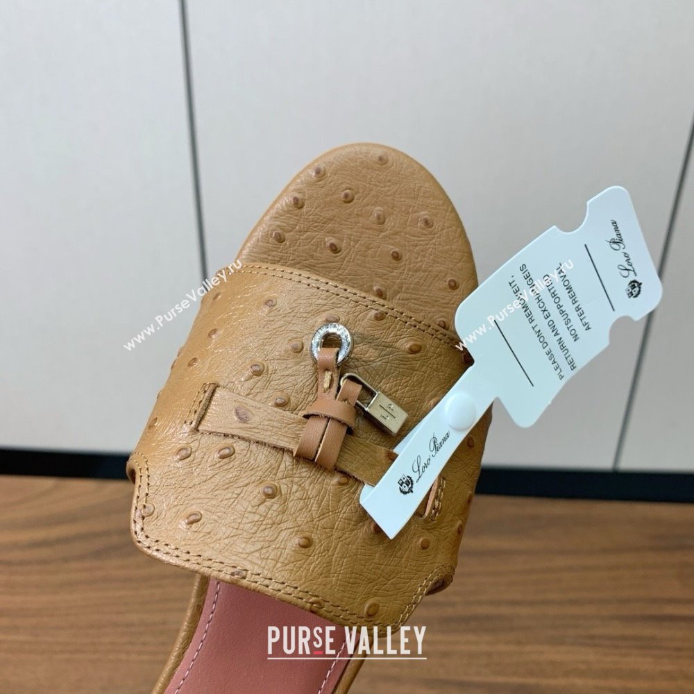 Loro Piana Summer Charms Slides Sandal in Ostrich Pattern Leather LP62320 Brown 2025 (HH-25062320)