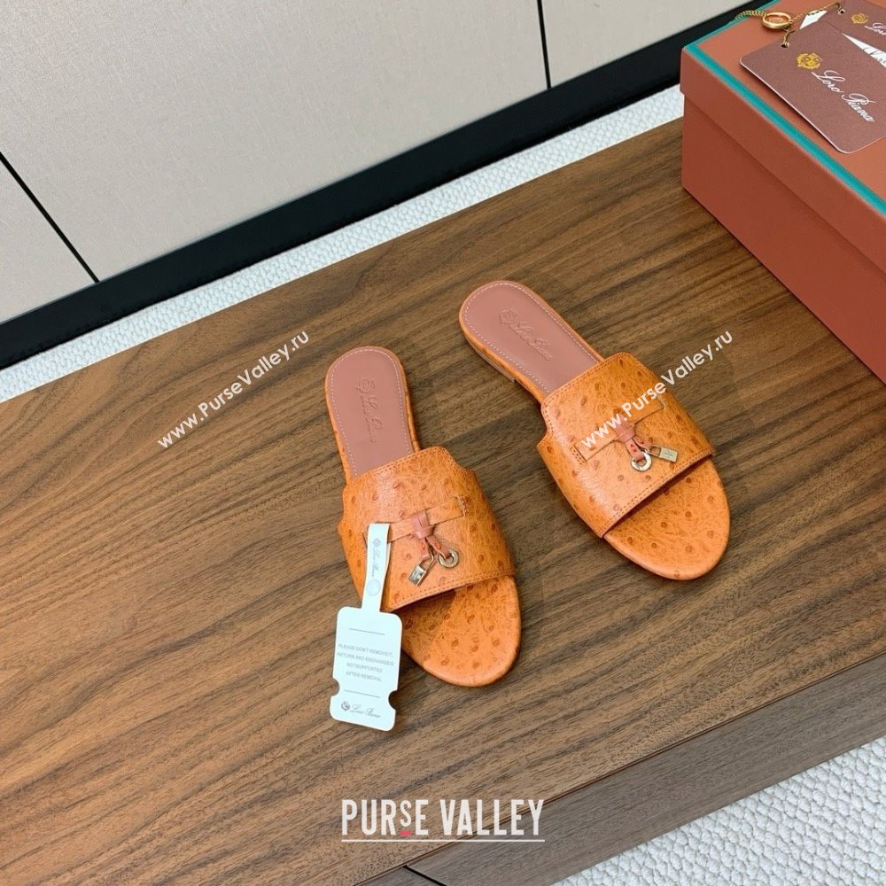 Loro Piana Summer Charms Slides Sandal in Ostrich Pattern Leather LP62322 Orange 2025 (HH-25062322)