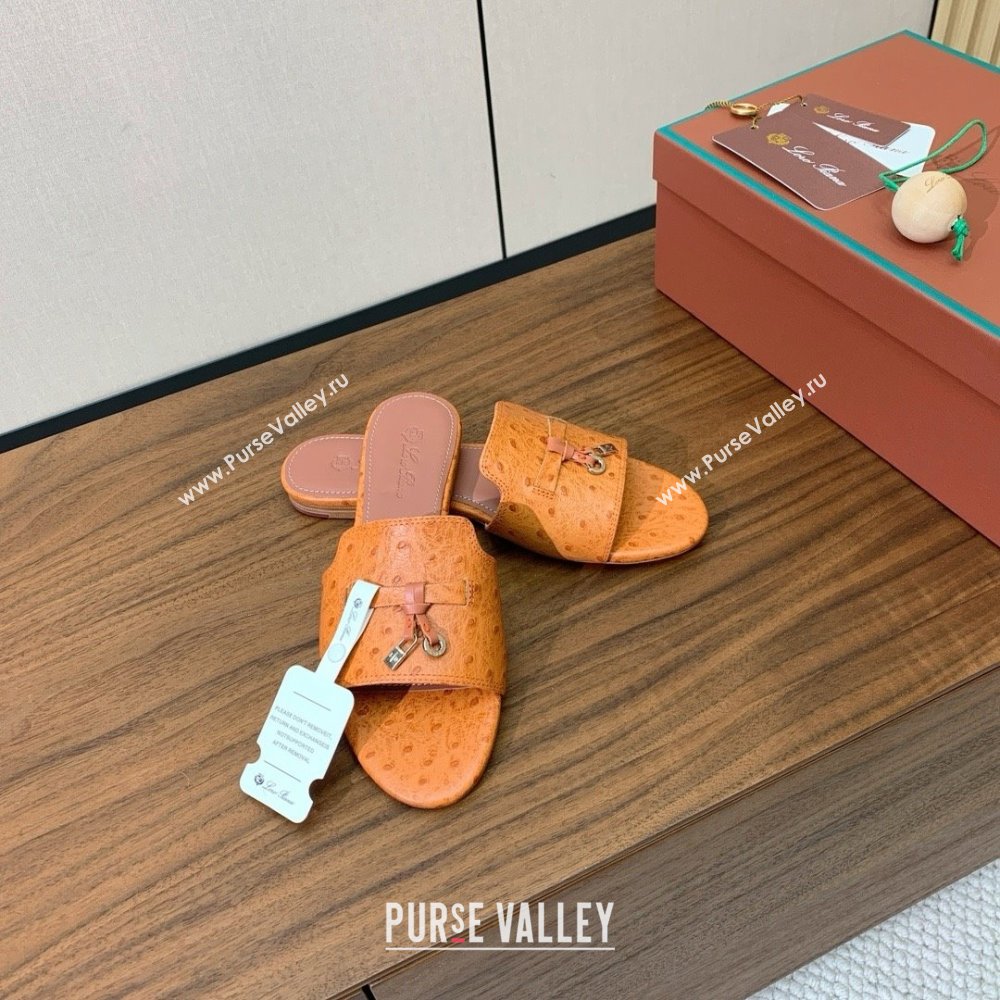 Loro Piana Summer Charms Slides Sandal in Ostrich Pattern Leather LP62322 Orange 2025 (HH-25062322)