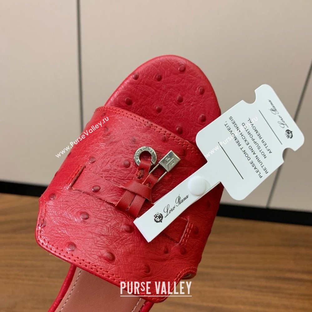 Loro Piana Summer Charms Slides Sandal in Ostrich Pattern Leather LP62323 Red 2025 (HH-25062323)