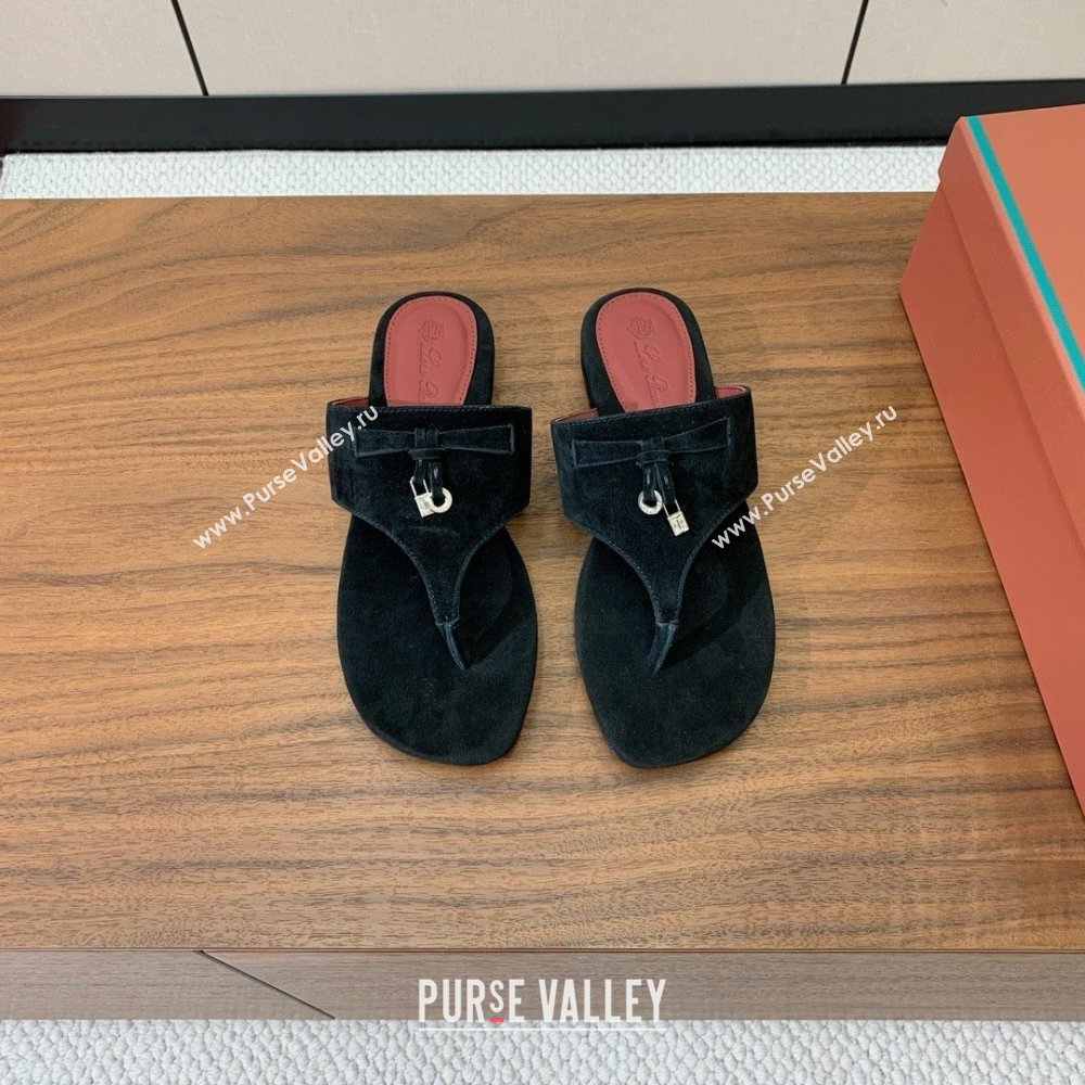 Loro Piana Flip-flops Sandal in Suede LP62330 Black 2025 (HH-25062330)