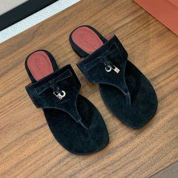 Loro Piana Flip-flops Sandal in Suede LP62330 Black 2025 (HH-25062330)