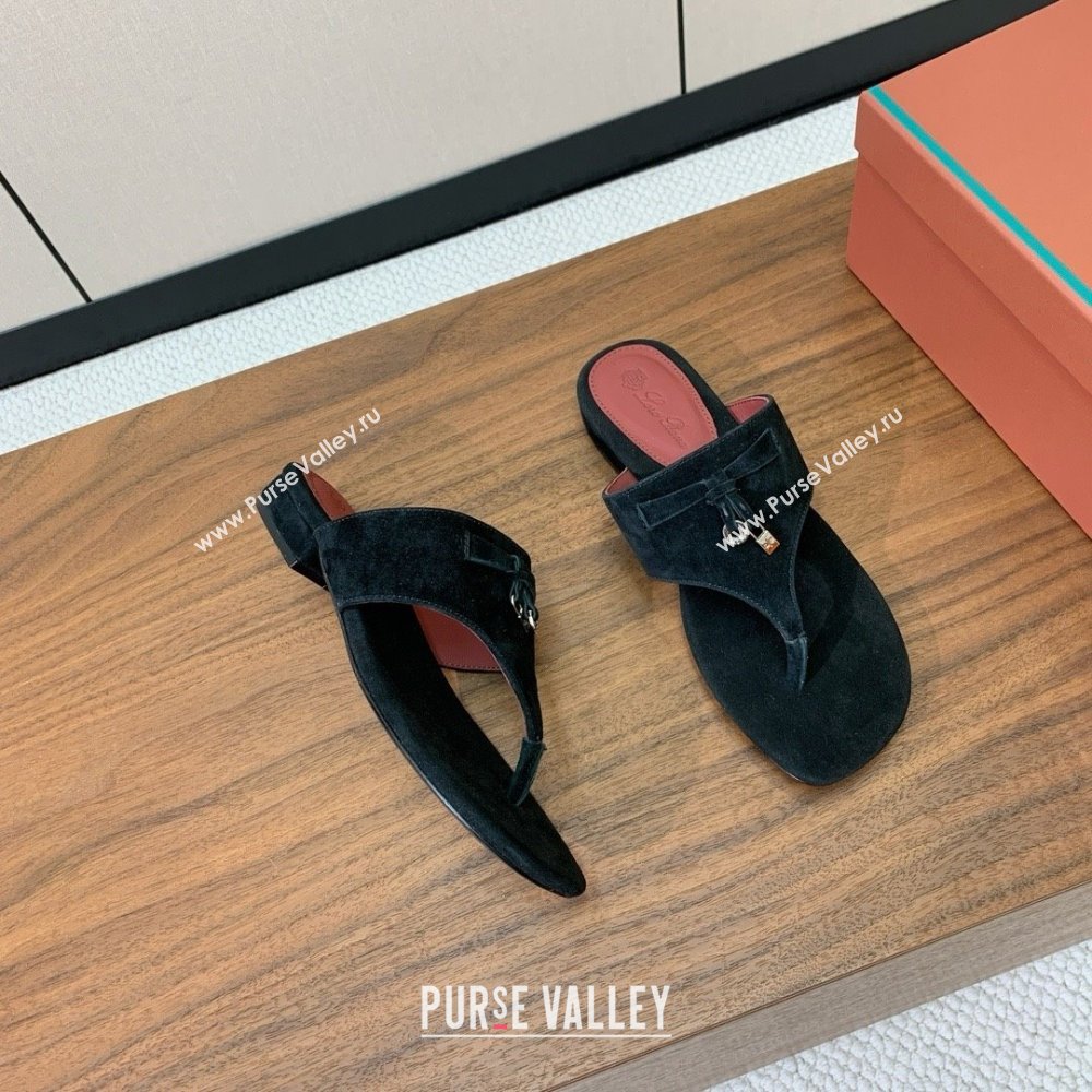 Loro Piana Flip-flops Sandal in Suede LP62330 Black 2025 (HH-25062330)