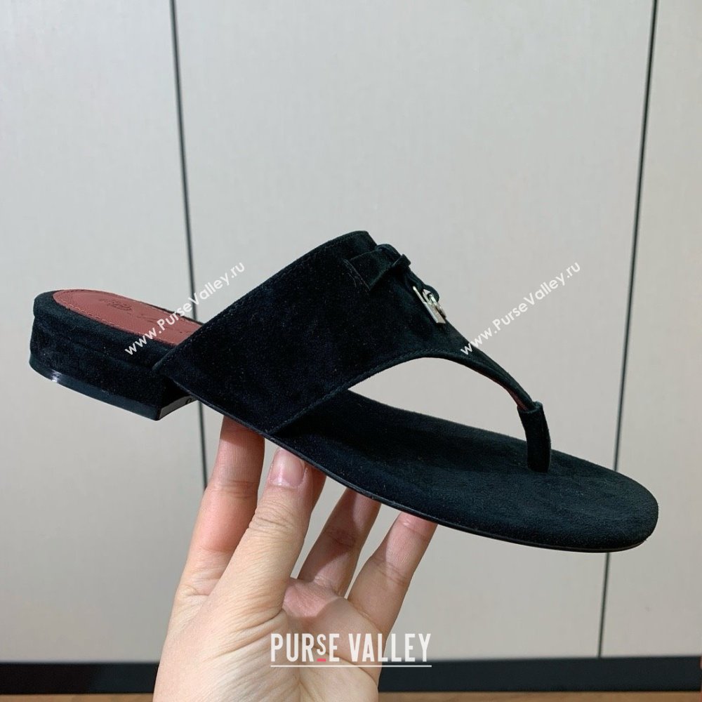 Loro Piana Flip-flops Sandal in Suede LP62330 Black 2025 (HH-25062330)