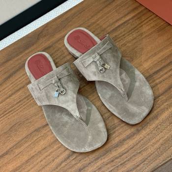 Loro Piana Flip-flops Sandal in Suede LP62331 Grey 2025 (HH-25062331)