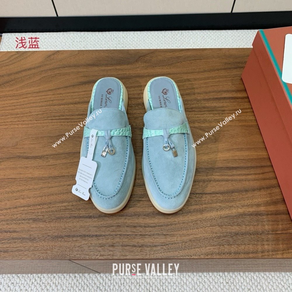 Loro Piana Charms Walk Babouche Loafer in Suede LP061920 Light Blue 2025 (HH-25061920)