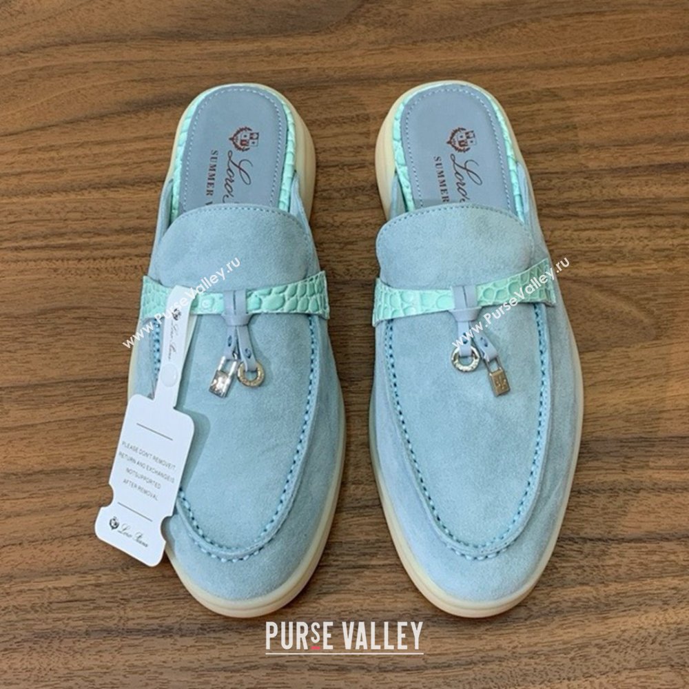 Loro Piana Charms Walk Babouche Loafer in Suede LP061920 Light Blue 2025 (HH-25061920)
