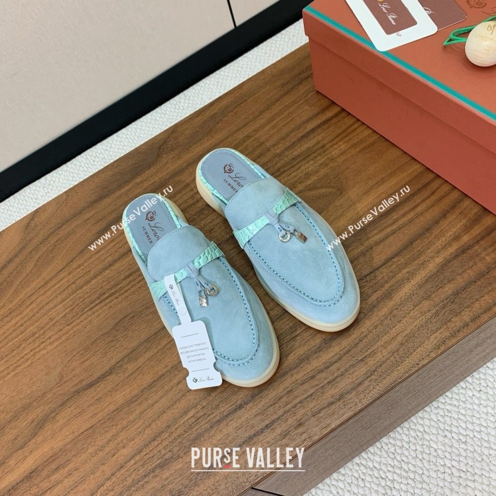 Loro Piana Charms Walk Babouche Loafer in Suede LP061920 Light Blue 2025 (HH-25061920)