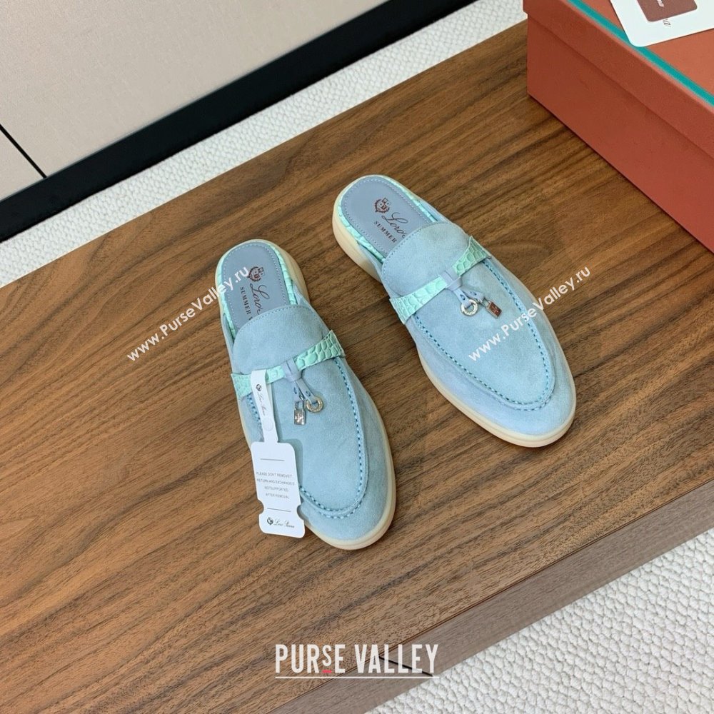 Loro Piana Charms Walk Babouche Loafer in Suede LP061920 Light Blue 2025 (HH-25061920)