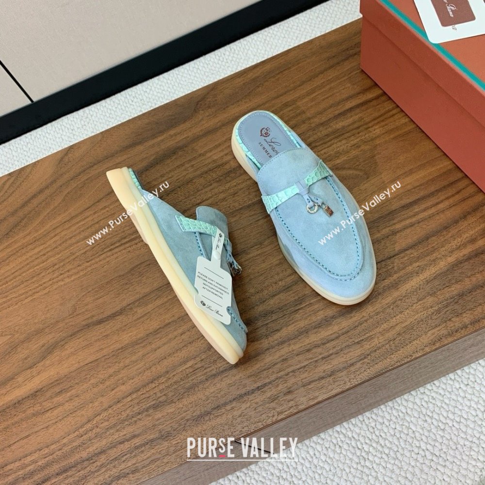 Loro Piana Charms Walk Babouche Loafer in Suede LP061920 Light Blue 2025 (HH-25061920)