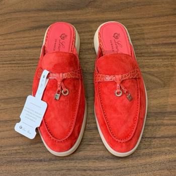 Loro Piana Charms Walk Babouche Loafer in Suede LP061921 Red 2025 (HH-25061921)