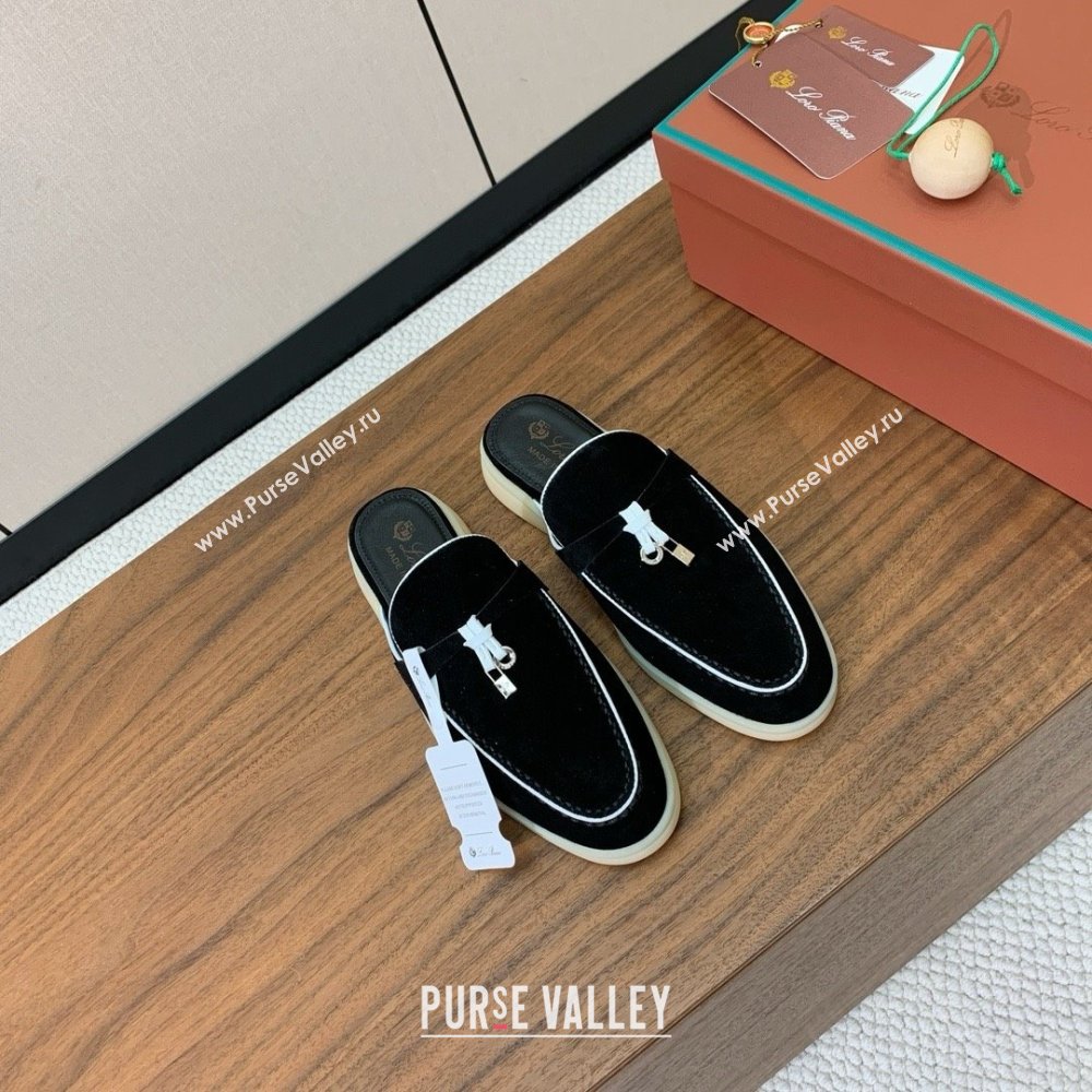 Loro Piana Charms Walk Babouche Loafer in Suede LP061926 Black 2025 (HH-25061926)