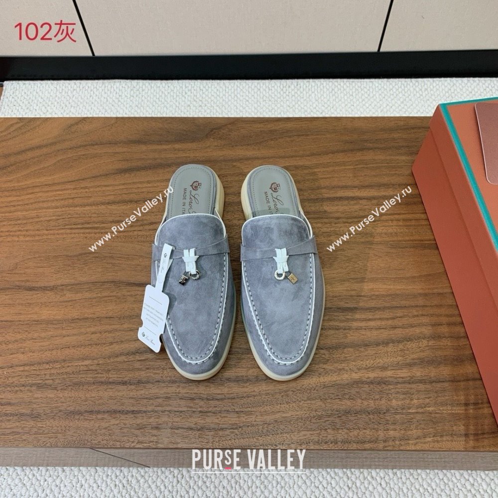 Loro Piana Charms Walk Babouche Loafer in Suede LP061924 Grey/White 2025 (HH-25061924)