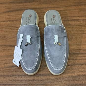 Loro Piana Charms Walk Babouche Loafer in Suede LP061924 Grey/White 2025 (HH-25061924)