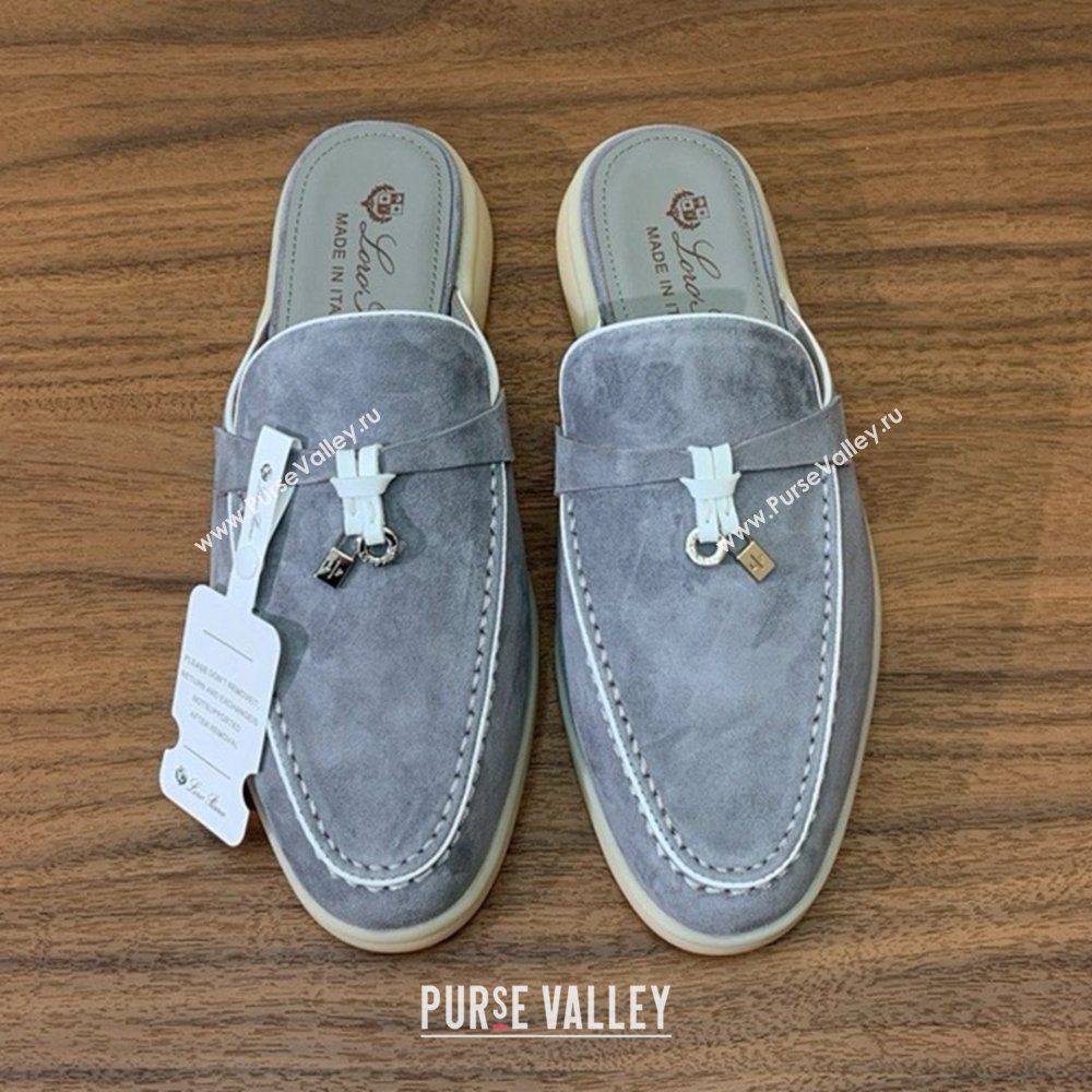 Loro Piana Charms Walk Babouche Loafer in Suede LP061924 Grey/White 2025 (HH-25061924)