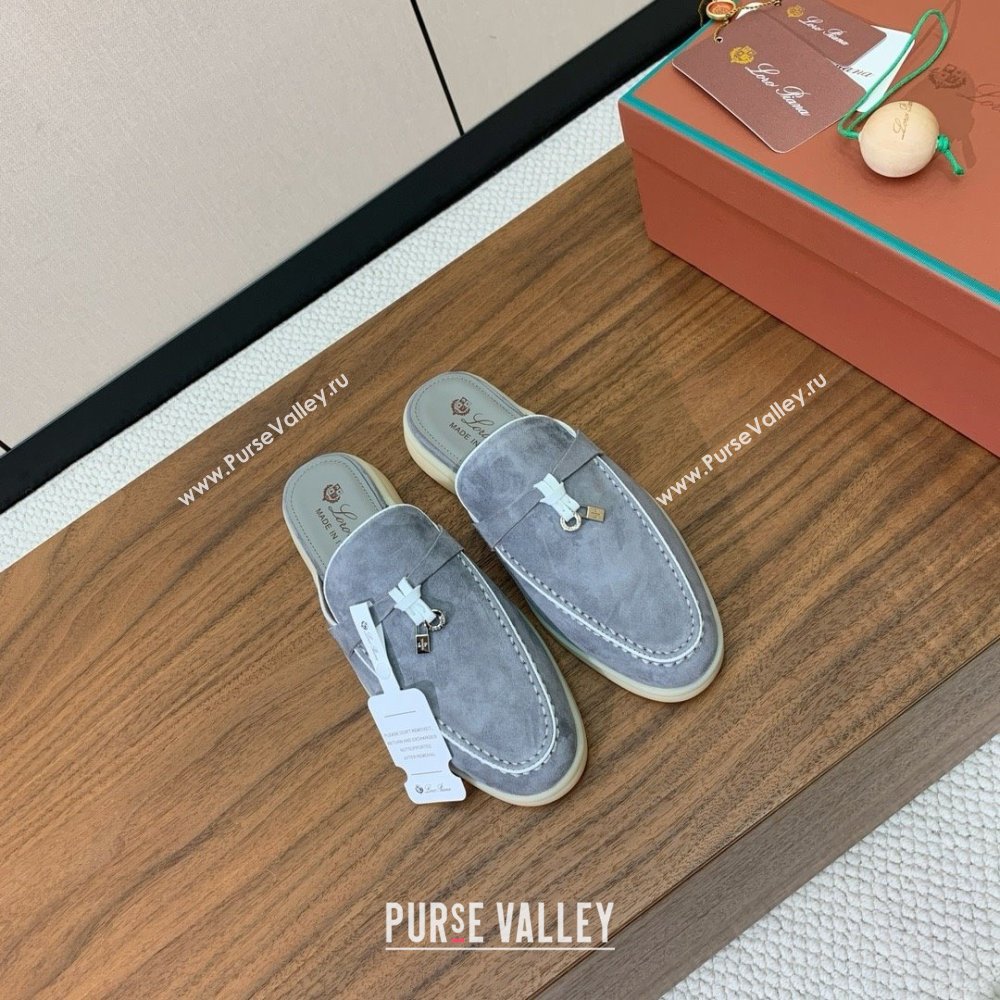 Loro Piana Charms Walk Babouche Loafer in Suede LP061924 Grey/White 2025 (HH-25061924)