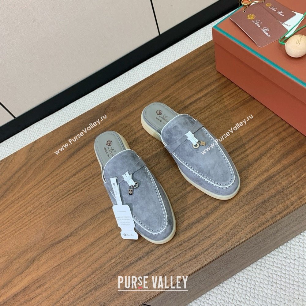 Loro Piana Charms Walk Babouche Loafer in Suede LP061924 Grey/White 2025 (HH-25061924)
