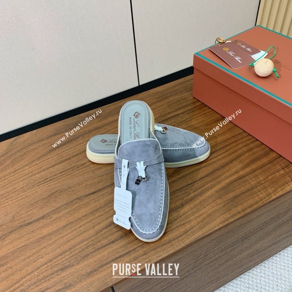 Loro Piana Charms Walk Babouche Loafer in Suede LP061924 Grey/White 2025 (HH-25061924)