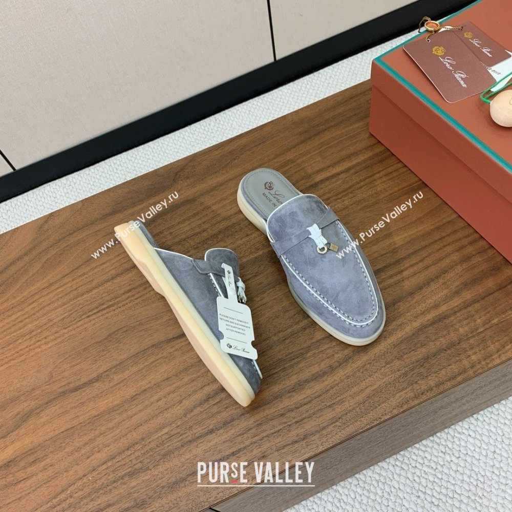 Loro Piana Charms Walk Babouche Loafer in Suede LP061924 Grey/White 2025 (HH-25061924)