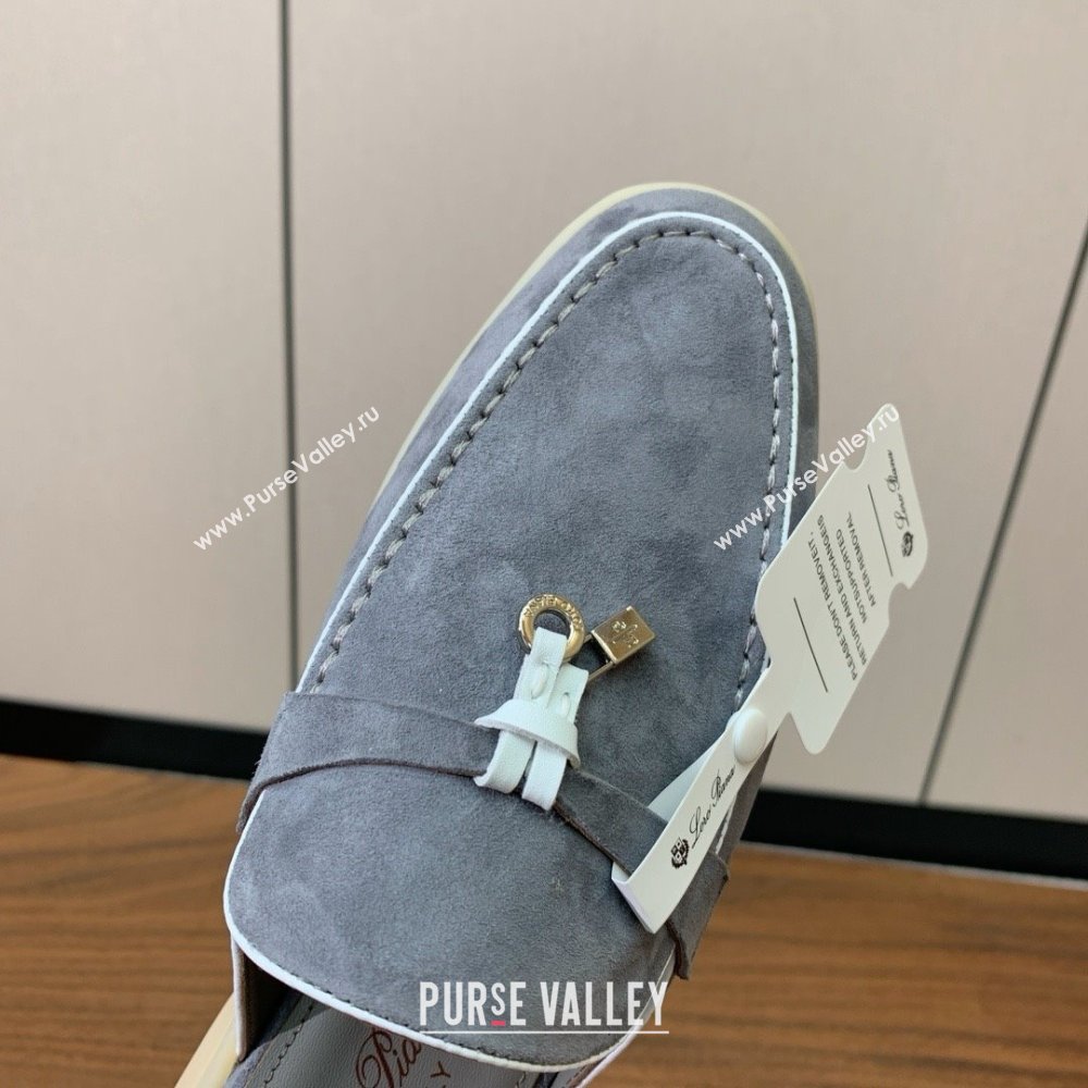 Loro Piana Charms Walk Babouche Loafer in Suede LP061924 Grey/White 2025 (HH-25061924)