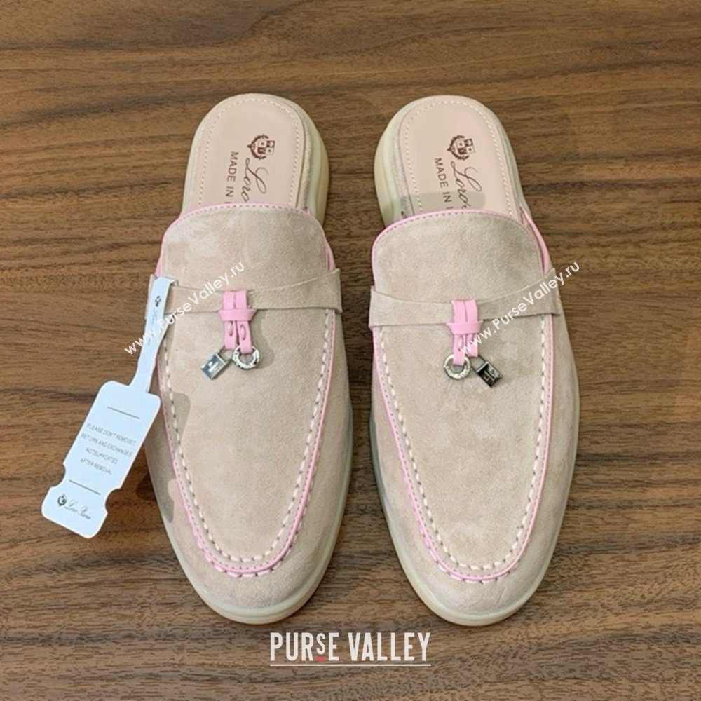 Loro Piana Charms Walk Babouche Loafer in Suede LP061923 Beige/Pink 2025 (HH-25061923)