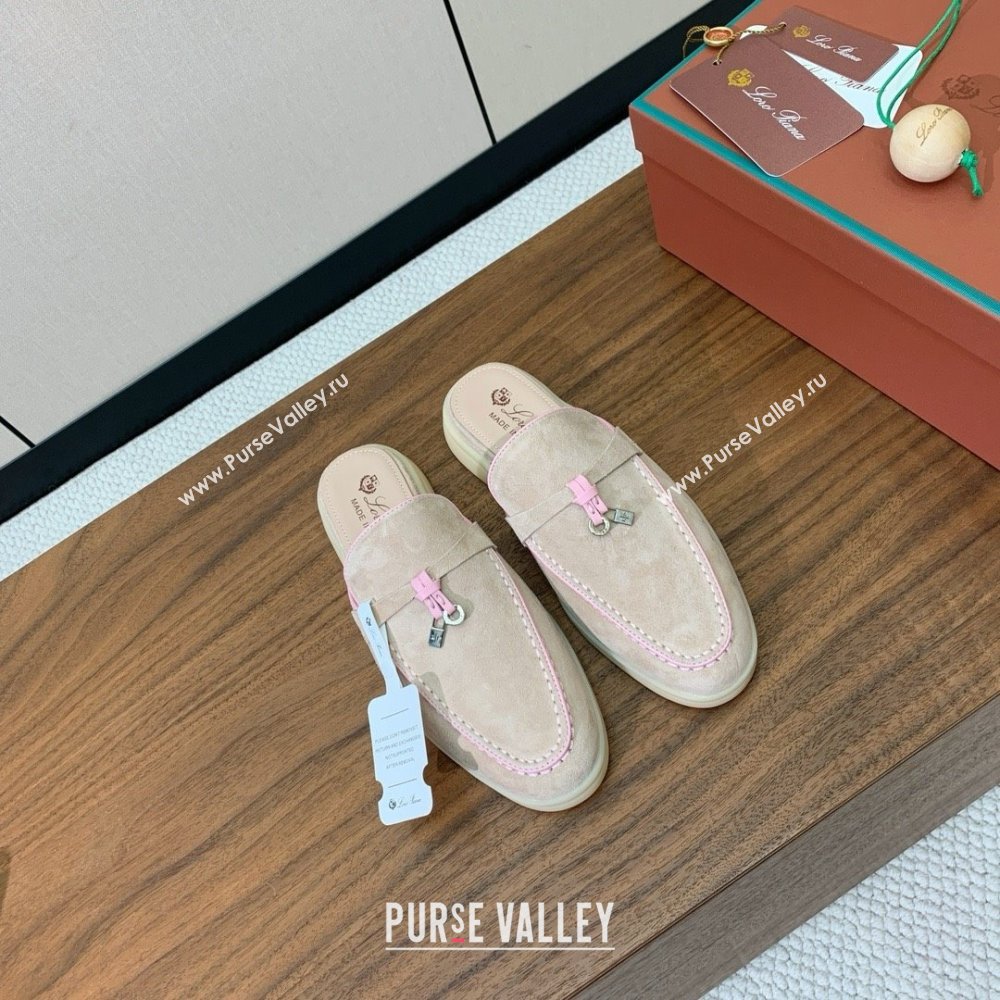Loro Piana Charms Walk Babouche Loafer in Suede LP061923 Beige/Pink 2025 (HH-25061923)