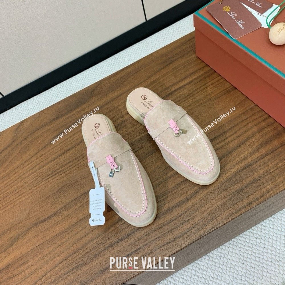 Loro Piana Charms Walk Babouche Loafer in Suede LP061923 Beige/Pink 2025 (HH-25061923)