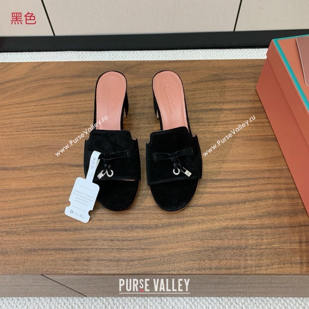 Loro Piana Summer Charms Sandal 5.5cm Heel in Suede LP62002 Black 2025 (HH-25062002)