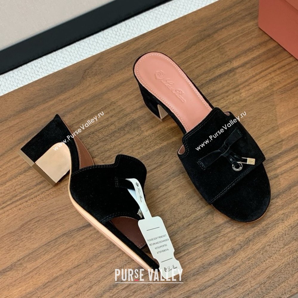 Loro Piana Summer Charms Sandal 5.5cm Heel in Suede LP62002 Black 2025 (HH-25062002)