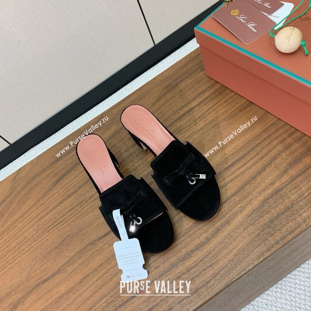 Loro Piana Summer Charms Sandal 5.5cm Heel in Suede LP62002 Black 2025 (HH-25062002)