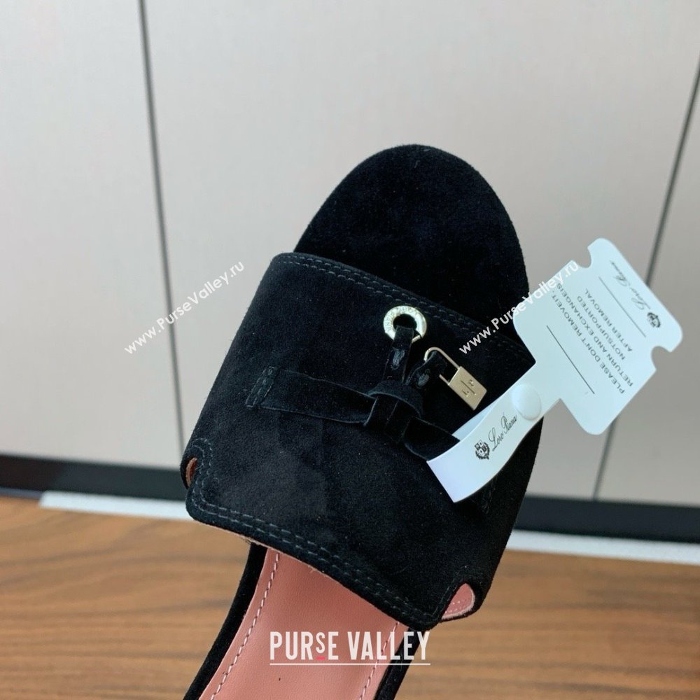 Loro Piana Summer Charms Sandal 5.5cm Heel in Suede LP62002 Black 2025 (HH-25062002)