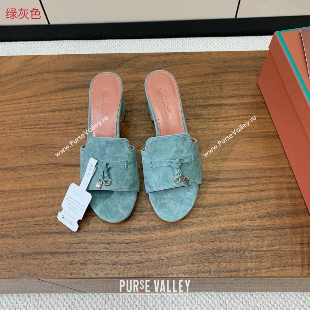 Loro Piana Summer Charms Sandal 5.5cm Heel in Suede LP62003 Green Grey 2025 (HH-25062003)