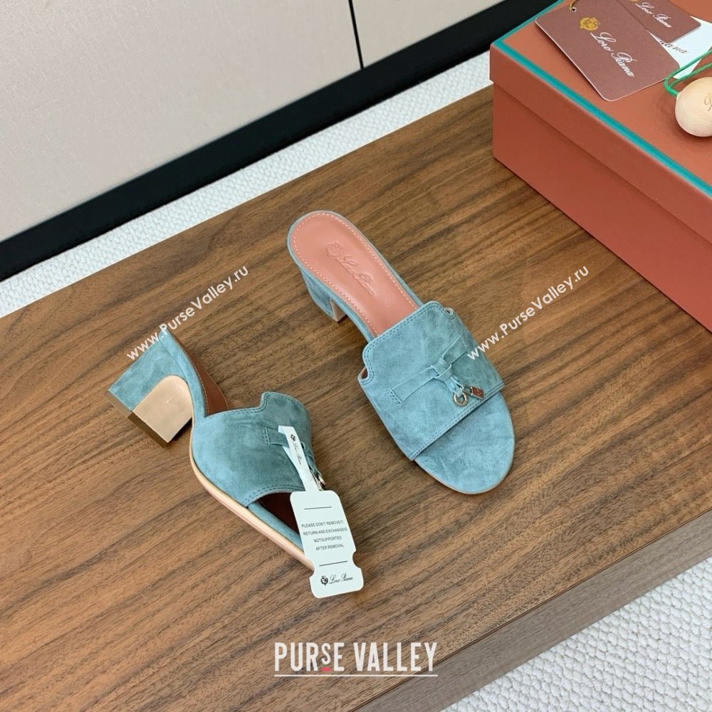 Loro Piana Summer Charms Sandal 5.5cm Heel in Suede LP62003 Green Grey 2025 (HH-25062003)