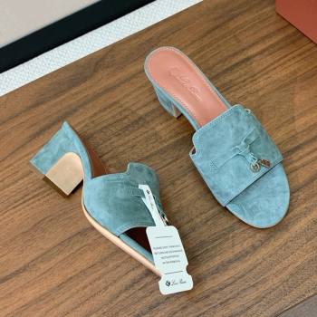 Loro Piana Summer Charms Sandal 5.5cm Heel in Suede LP62003 Green Grey 2025 (HH-25062003)