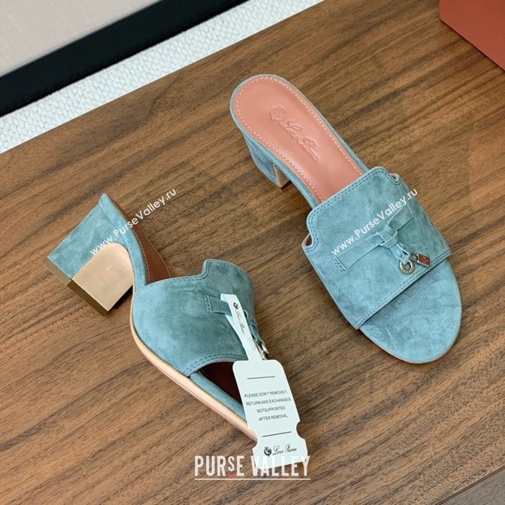 Loro Piana Summer Charms Sandal 5.5cm Heel in Suede LP62003 Green Grey 2025 (HH-25062003)