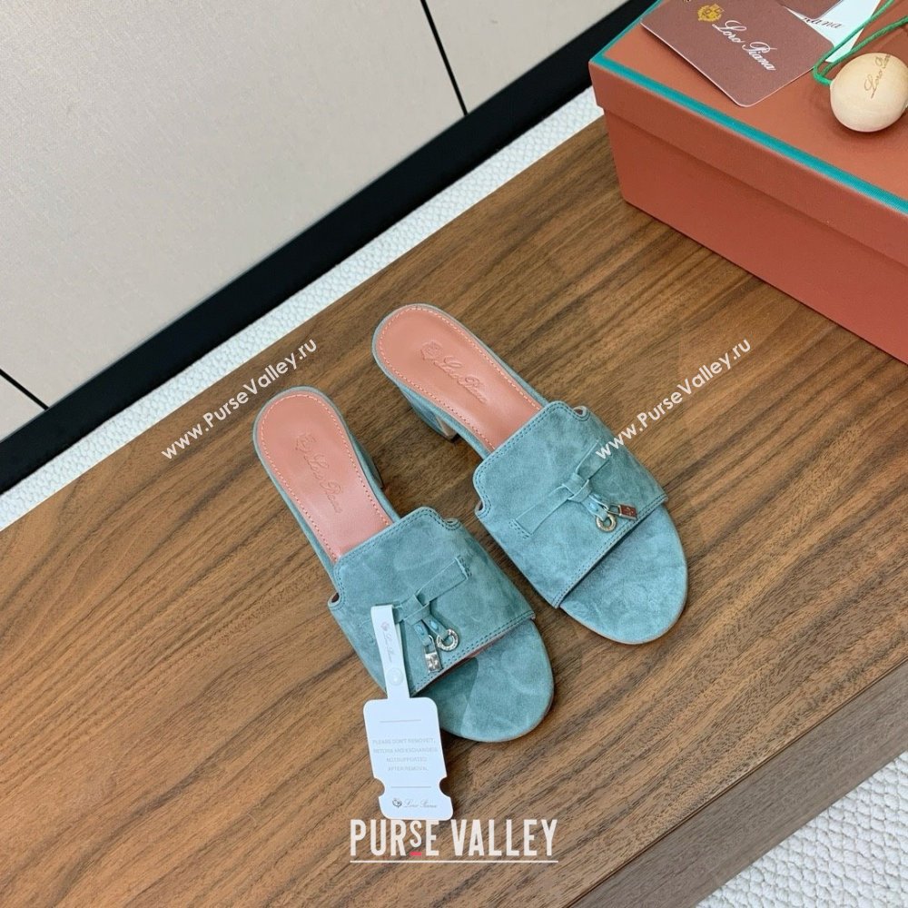 Loro Piana Summer Charms Sandal 5.5cm Heel in Suede LP62003 Green Grey 2025 (HH-25062003)