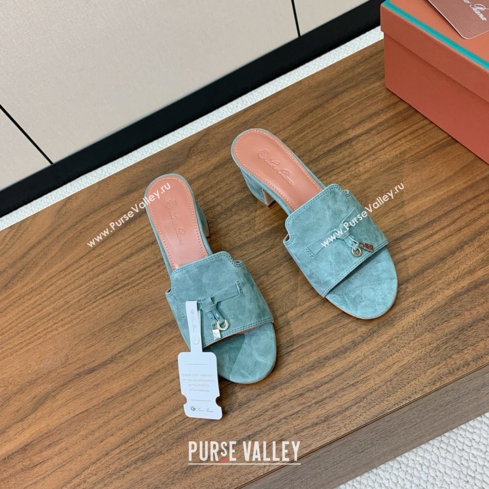 Loro Piana Summer Charms Sandal 5.5cm Heel in Suede LP62003 Green Grey 2025 (HH-25062003)