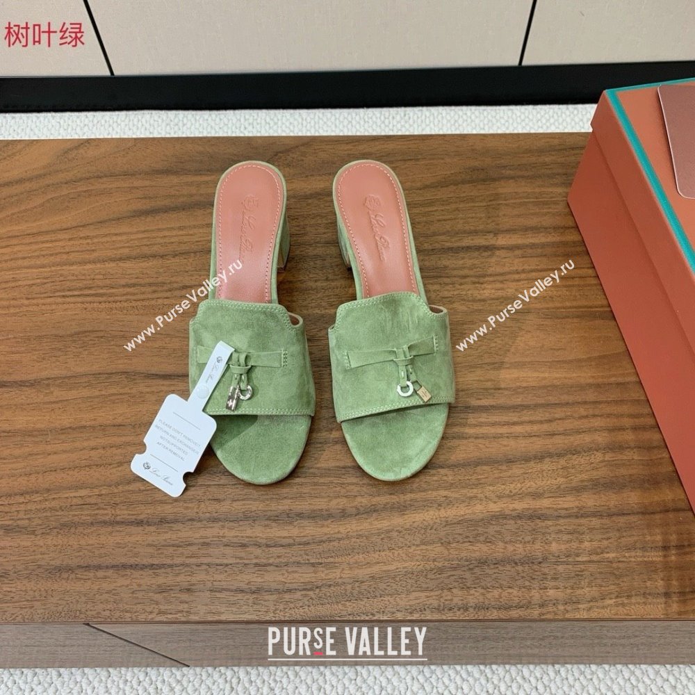 Loro Piana Summer Charms Sandal 5.5cm Heel in Suede LP62005 Green 2025 (HH-25062005)