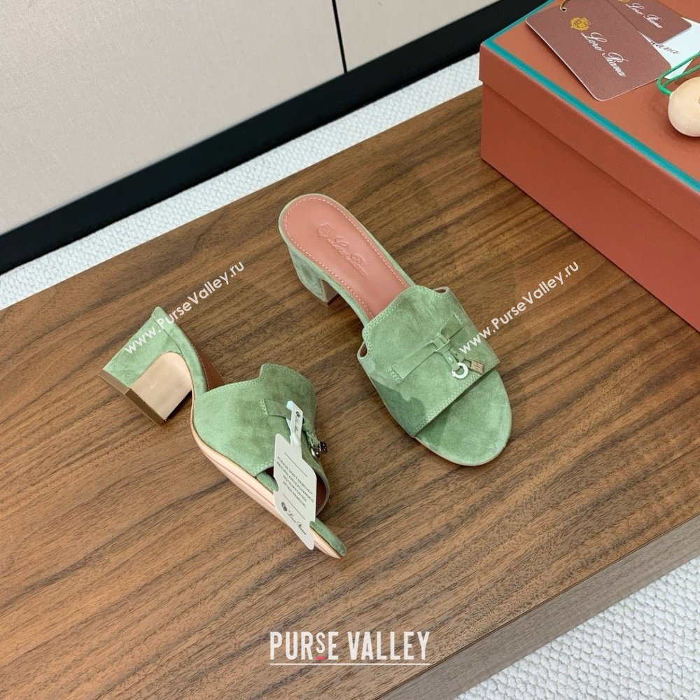 Loro Piana Summer Charms Sandal 5.5cm Heel in Suede LP62005 Green 2025 (HH-25062005)