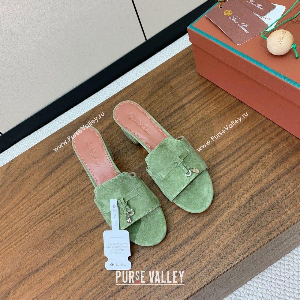 Loro Piana Summer Charms Sandal 5.5cm Heel in Suede LP62005 Green 2025 (HH-25062005)