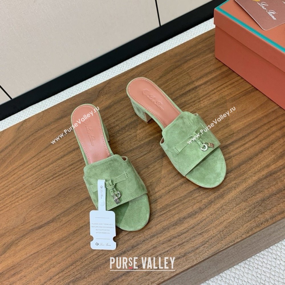 Loro Piana Summer Charms Sandal 5.5cm Heel in Suede LP62005 Green 2025 (HH-25062005)