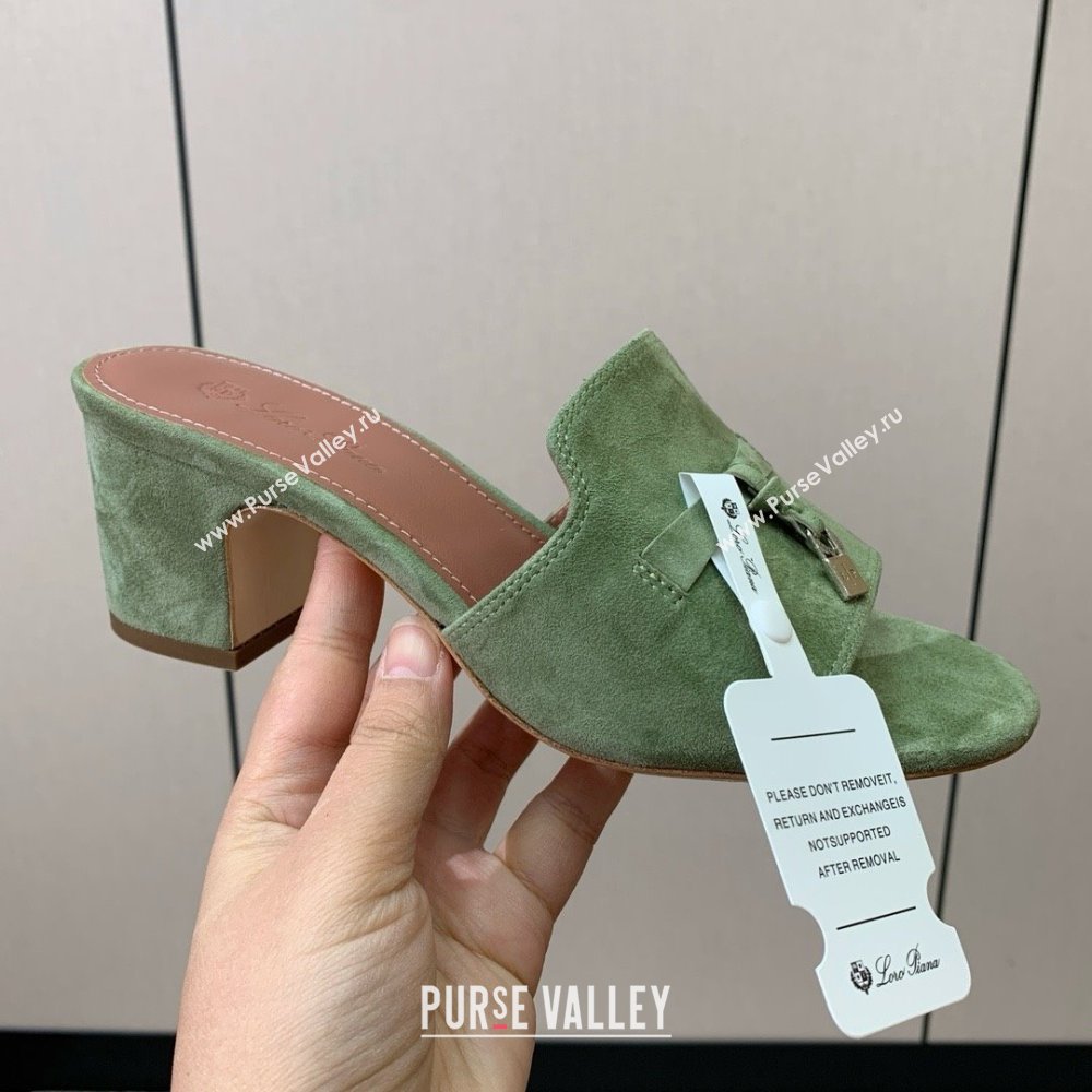 Loro Piana Summer Charms Sandal 5.5cm Heel in Suede LP62005 Green 2025 (HH-25062005)