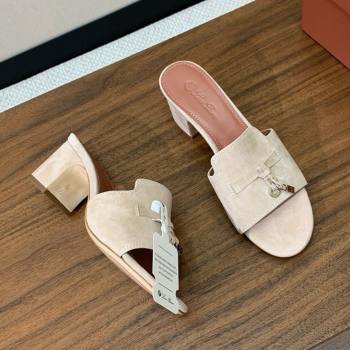 Loro Piana Summer Charms Sandal 5.5cm Heel in Suede LP62006 Beige 02 2025 (HH-25062006)