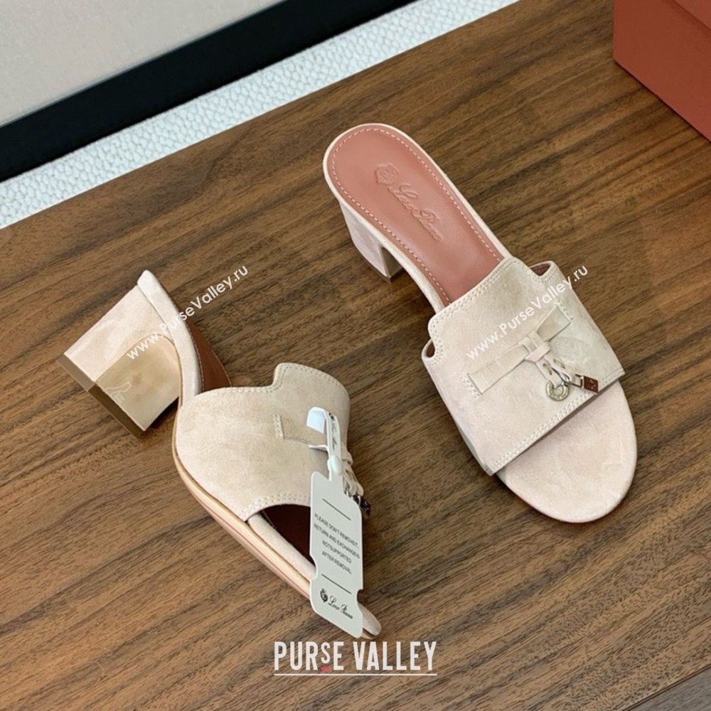 Loro Piana Summer Charms Sandal 5.5cm Heel in Suede LP62006 Beige 02 2025 (HH-25062006)