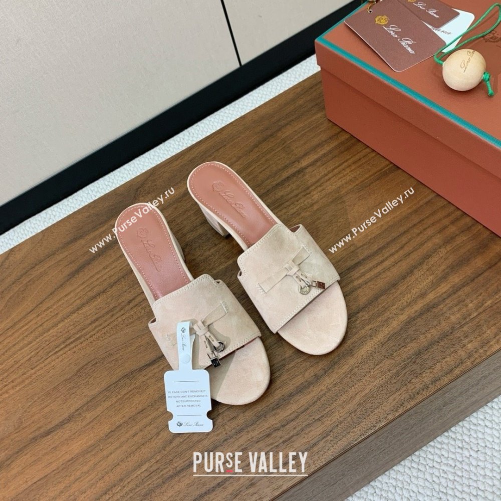 Loro Piana Summer Charms Sandal 5.5cm Heel in Suede LP62006 Beige 02 2025 (HH-25062006)