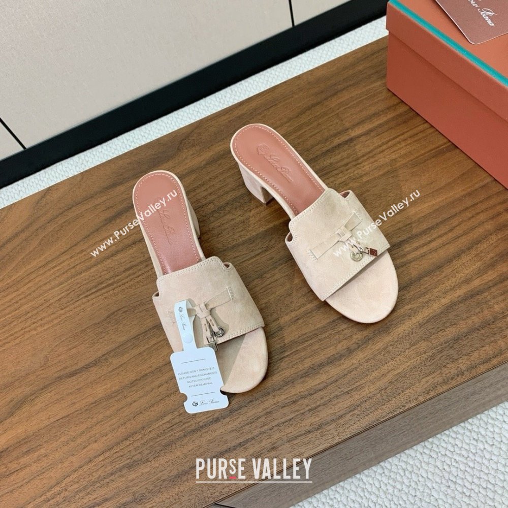 Loro Piana Summer Charms Sandal 5.5cm Heel in Suede LP62006 Beige 02 2025 (HH-25062006)
