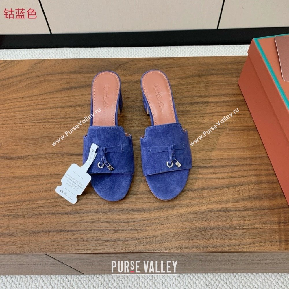 Loro Piana Summer Charms Sandal 5.5cm Heel in Suede LP62007 Blue 2025 (HH-25062007)