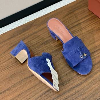 Loro Piana Summer Charms Sandal 5.5cm Heel in Suede LP62007 Blue 2025 (HH-25062007)